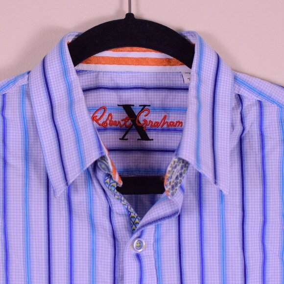 Robert Graham Men's Blue Long Sleeve Cotton Button Up Shirt Flip Cuff - Size S - Picture 2 of 11